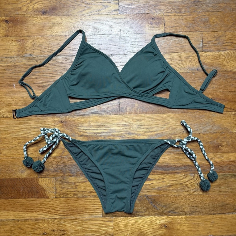 Vince‎ Camuto Bikini Medium Tassels Wrap Style Top Green NWOT